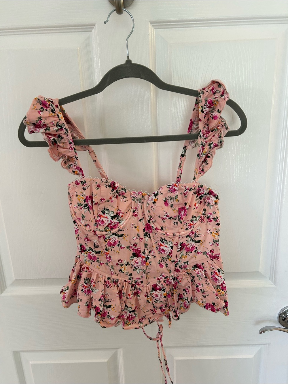 Astr Pink Floral Ruffle Strap Peplum Tank Top